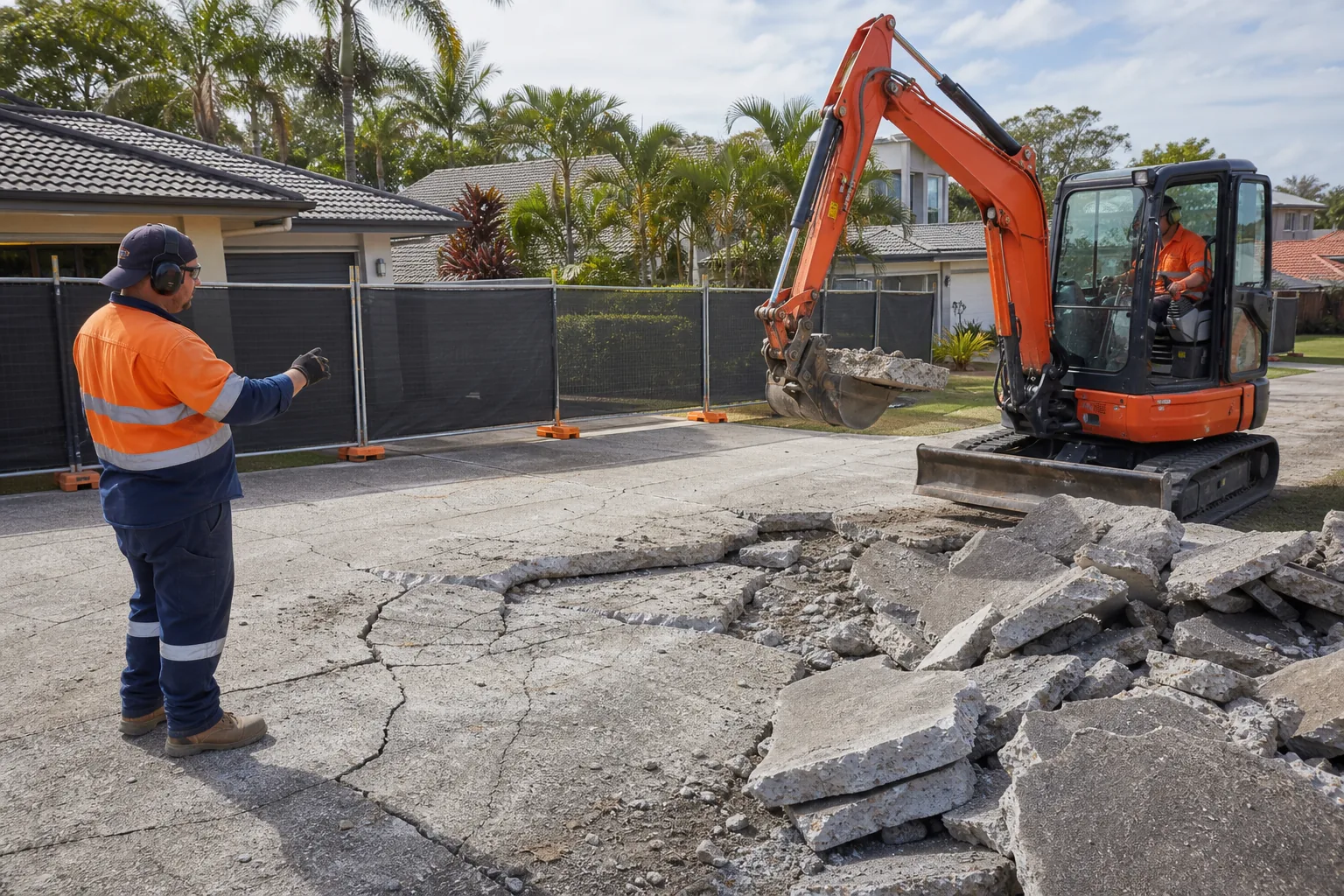 Controlled removal of an old concrete driveway at a Gold Coast home